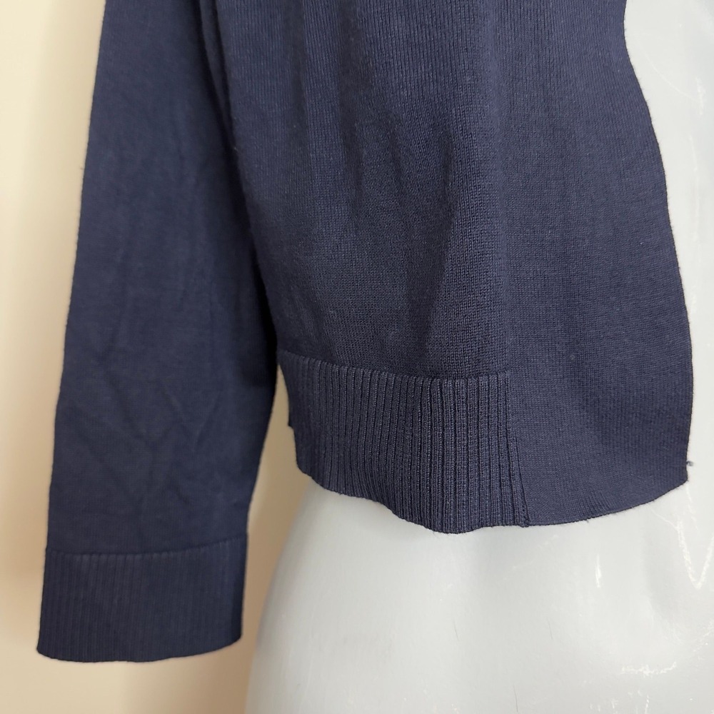 Calvin Klein Navy Open Front Cropped Cardigan Shrug 3/4 Sleeve Knit - Picture 4 of 10